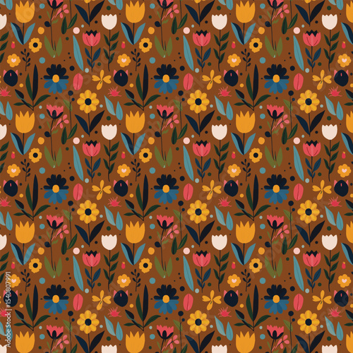 Geometric Seamless floral pattern vector background with Scandinavian abstract color or Swiss geometry prints of rectangles, squares and circles shape design