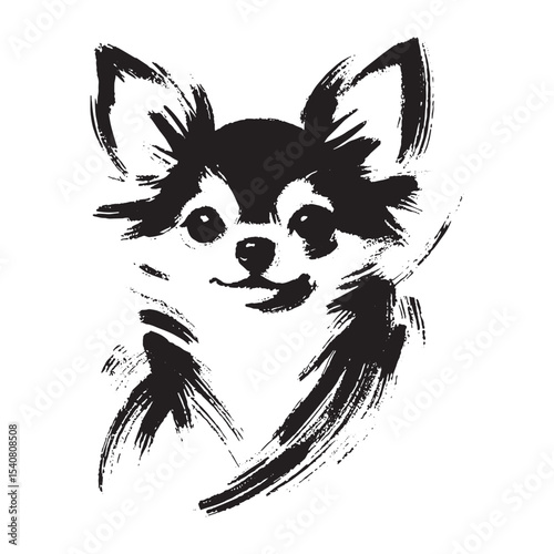 Chihuahua dog ink brushstroke sketch vector illustration