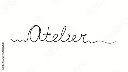 Workshop text in French. One line drawing doodle hand drawn. Video 4k  object illustration, minimalism hand drawn sketch design modern new