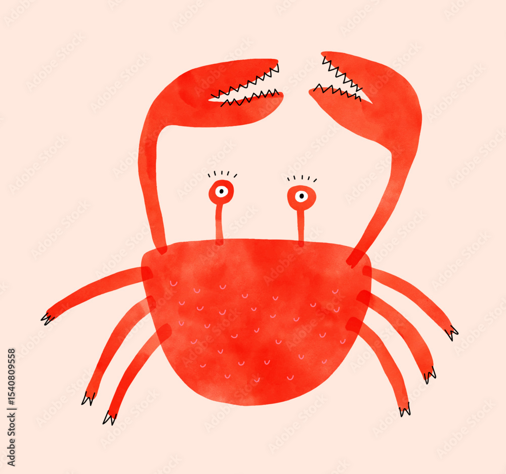 custom made wallpaper toronto digitalCute Cheerful Red Crab With Large Claws. Nursery Vector Art With Funny Red Crab Isolated On A Pastel Pink Background. Sealife. Childish Art Of Crab.