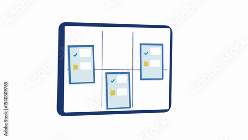 Illustration of a task board with three cards each marked with a checkmark on a white surface