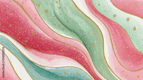 Red, green and golden Christmas pattern watercolor background