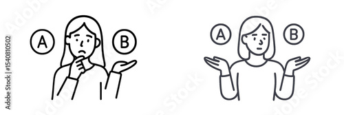 Comparing options with thoughtful expressions during a decision-making process
