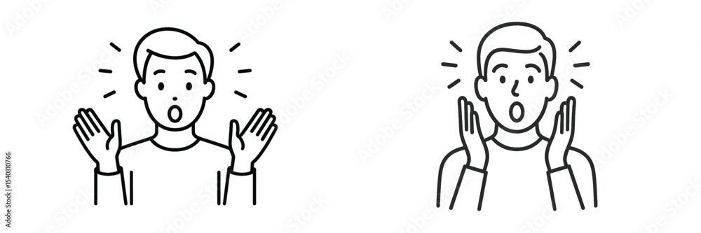 Expressions of surprise and excitement in simple line art style capturing two individuals sharing a moment of joy and astonishment Expressions of surprise and excitement in simple line art style capturing two individuals sharing a moment of joy and astonishment