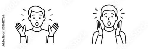 Expressions of surprise and excitement in simple line art style capturing two individuals sharing a moment of joy and astonishment