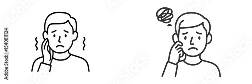 Expressions of worry and anxiety displayed by two characters conveying emotional distress in simple line art