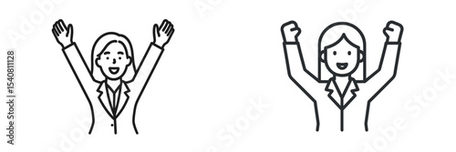 Successful business professionals celebrating achievement with raised hands in a cheerful atmosphere