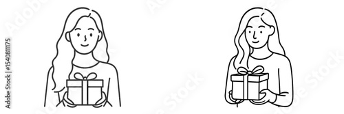 Women holding gifts with joy and anticipation during a celebration or special occasion in a simple illustration