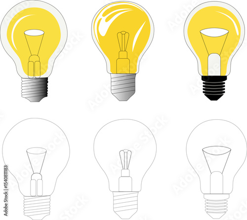 Set of lamp icons. Collection of black and white and color lamp icons. Isolated on transparent background.