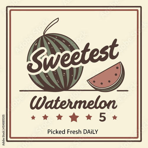 Sweetest Watermelon Vintage Style Illustration