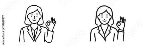 Two businesswomen showing OK hand gesture in a professional setting during a casual meeting or conversation