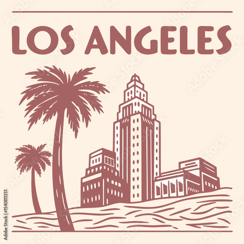 Los Angeles City Hall Skyline with Palm Trees