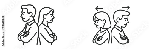 Two individuals stand back-to-back with arms crossed, conveying a sense of frustration and disconnection