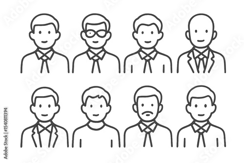 Diverse group of men showcasing different professional looks and styles in a simplistic illustration format