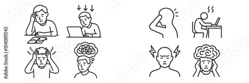Depiction of stress and frustration at work with various individuals experiencing pressure and mental strain