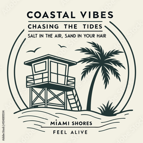 Miami Shores Coastal Vibes Lifeguard Stand and Palm Tree