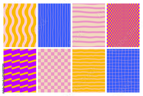Vector Abstract Retro Patterns. Wavy Geometric and Fun Vintage Backgrounds. Modern Texture Graphic Design.