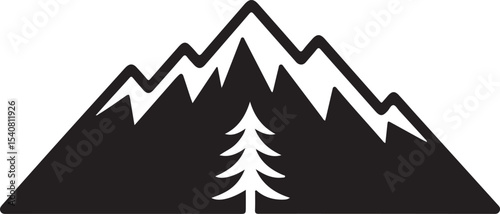 Majestic Mountain Peak with Evergreen Tree A Stunning Nature Illustration