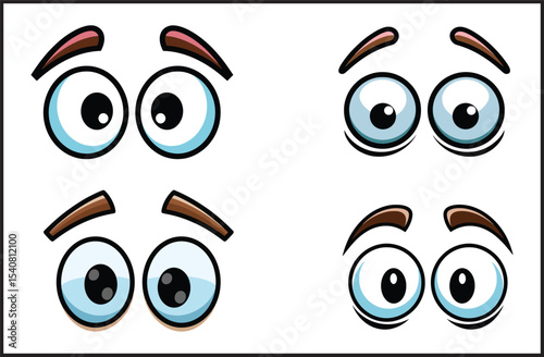 Surprised Wide Eyes with Eyebrows - Shocked Amazed Facial Expression Vector Icons Collection