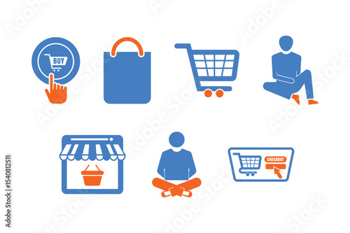Online Shopping Bag Icon Vector, Sales and Discount Shopping Tag Icon Vector, Line Art Shopping Cart Icon Vector