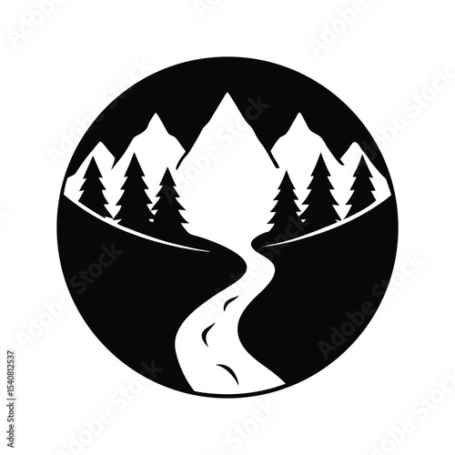 Mountain Valley Landscape Vector Illustration, Rural Valley Scenic Vector Graphic, Sunrise Valley Vector Illustration