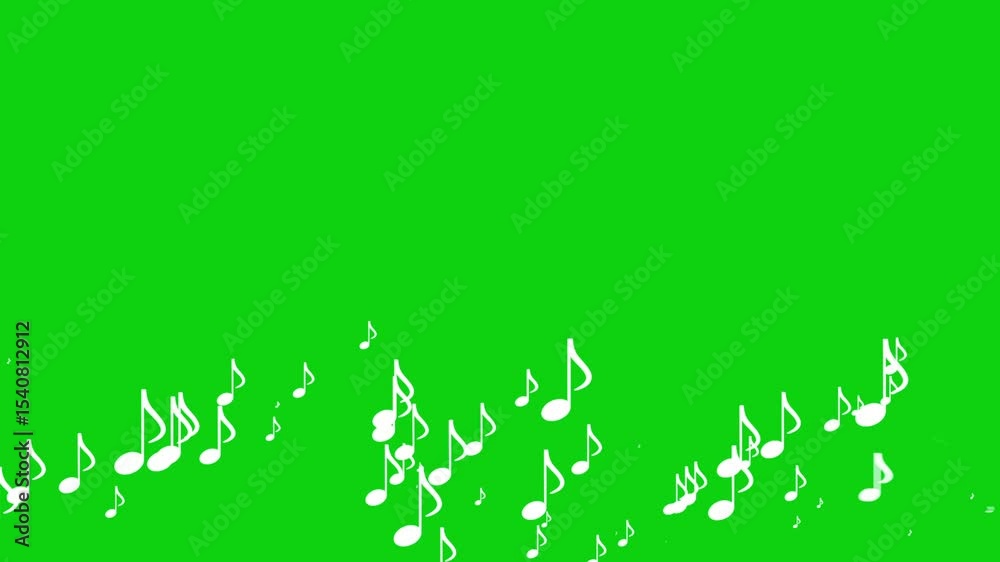 Musical notes flying animation on solid background for alpha transparent 4k video. Music audio wave green screen effect for overlay. Musical notes flying animation on solid background for alpha transparent 4k video. Music audio wave green screen effect for overlay.