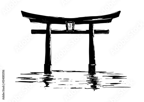 Torii Gate in Japanese Ink Wash Style – A Spiritual Entrance to the Sacred