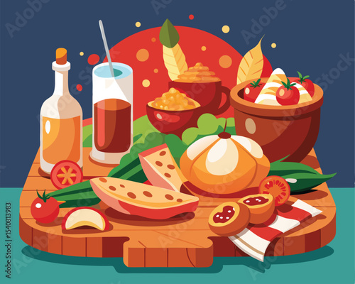Authentic Basque cuisine featuring traditional food vector art design