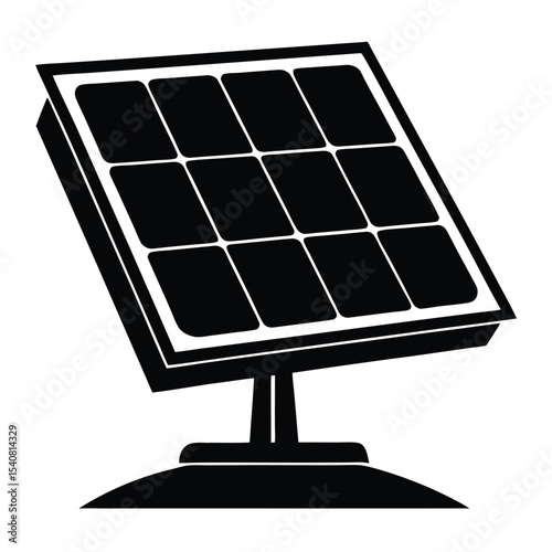 Black Solar Panel Symbol with Eight Cells for Clean Energy Generation