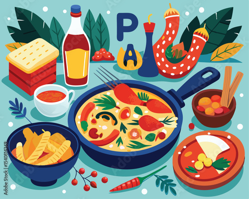 Authentic Catalan cuisine featuring traditional dish food vector art design 