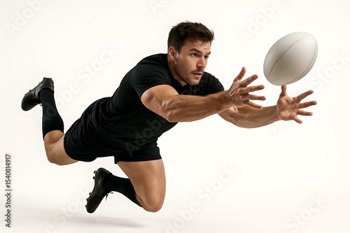 Rugby Player in Dynamic Catch: Powerful Action Shot