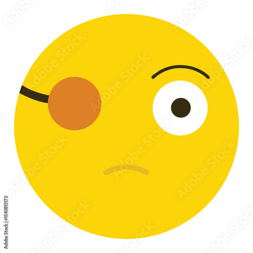 Yellow Emoji Sad Face with One Eye Covered by Patch, Suspicious Look