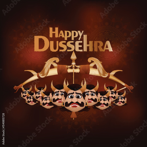 Happy dussehra wishing greeeting card with vector illustration