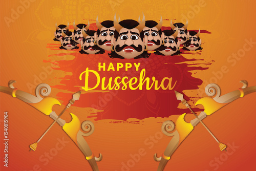 Happy dussehra wishing greeeting card with vector illustration