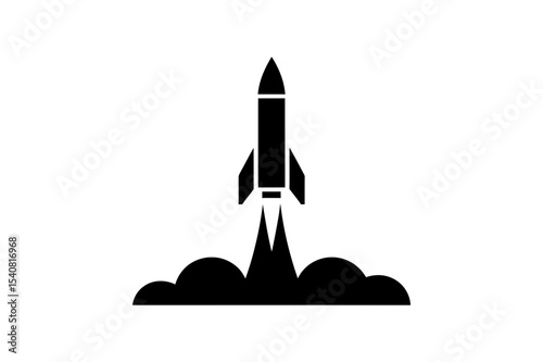 Rocket launching with smoke in black and white view