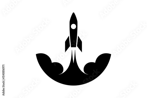 Black silhouette of a rocket launching upwards fast