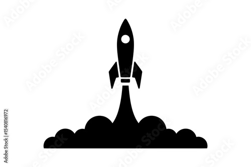 Black silhouette of a rocket launching into space