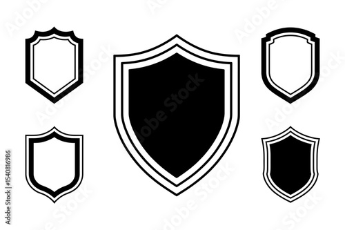 Collection of various shield shapes in black and white