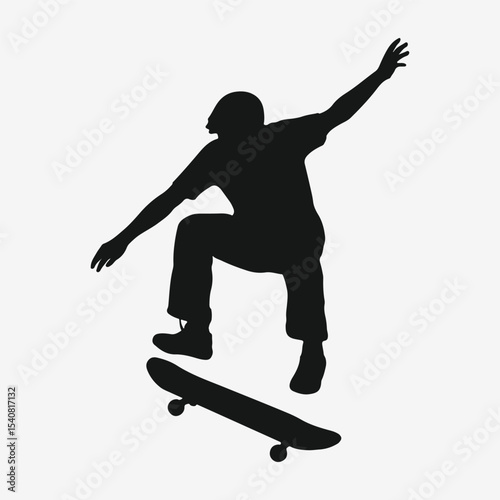 Action skateboarder silhouette isolated on white background