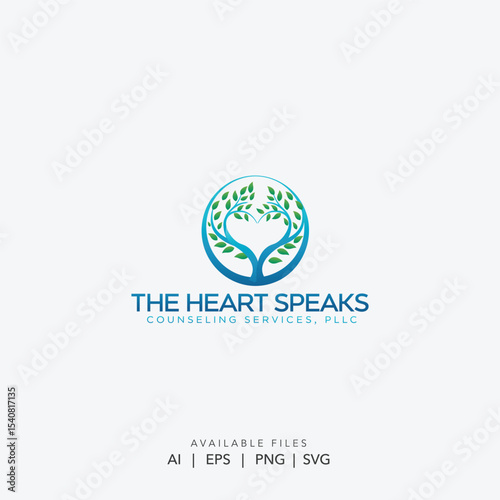 Heart Shaped Tree Logo for Counseling and Therapy Services, Vibrant Holistic Care Logo 