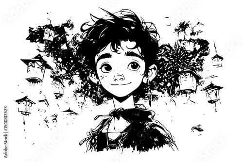 Child Character with Fireworks - Black and White Illustration
Celebration Night: Expressive Kid in Monochrome Art
Fireworks Display: Happy Child Portrait - Digital Illustration
Wonder and LighT