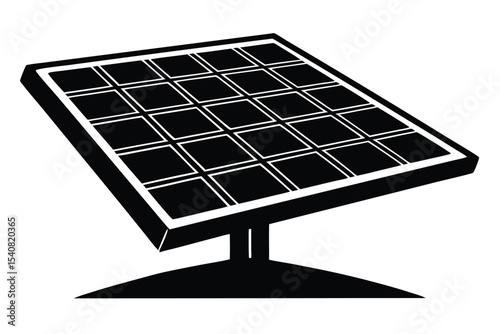 Isolated Black and White Solar Panel Illustration, Clean Energy Source, Renewable Resource