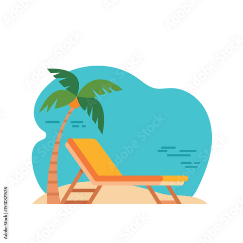 Summer holidays theme picture, flat style, postcard, minimalism, chaise lounge, isolate on white