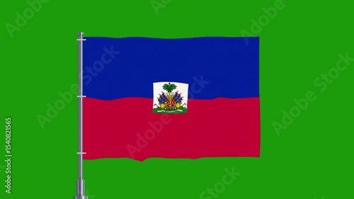 Green Screen Haiti Flag Flying Video, Looping Haiti Flag with Distorted Glitch Effect
