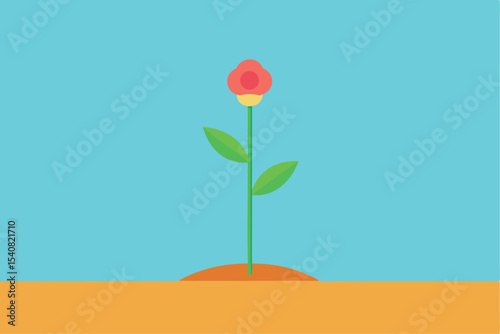 Vector illustration of a beautiful single blossom rose flower in red, orange, and pink hues