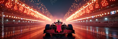 Dynamic formula 1 car with vibrant lights, captured on the racetrack, showcasing speed, innovation, and excitement in motorsport.