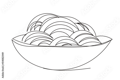 Line Art Pasta Spaghettis Plate Food Illustration. One Continuous Outline Wavy Contour Drawing. Stroke Modern Doodle Food Symbol Icon. Cafe Menu Card Invitation Sketch Contour Design Element.