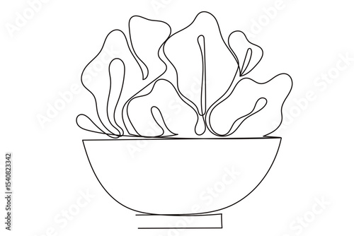 Line Art Salad. Healthy Food Symbol. Detox and Diet Vitamin Lifestyle. One Continuous Outline Wavy Contour Drawing. Stroke Modern Doodle Food Symbol Icon. Cafe Menu Card Invitation Sketch Contour Art