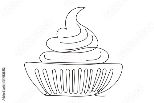Line Art Ice Cream Food Dish Continuous Line Art Sketch Illustration. Sweet Dessert Tasty Creamy Cake Outline Art Contour. Editable Thin Stroke Sketch Vector Decoration.
