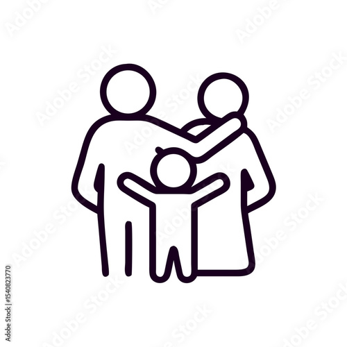 Family of three standing together with arms around each other  